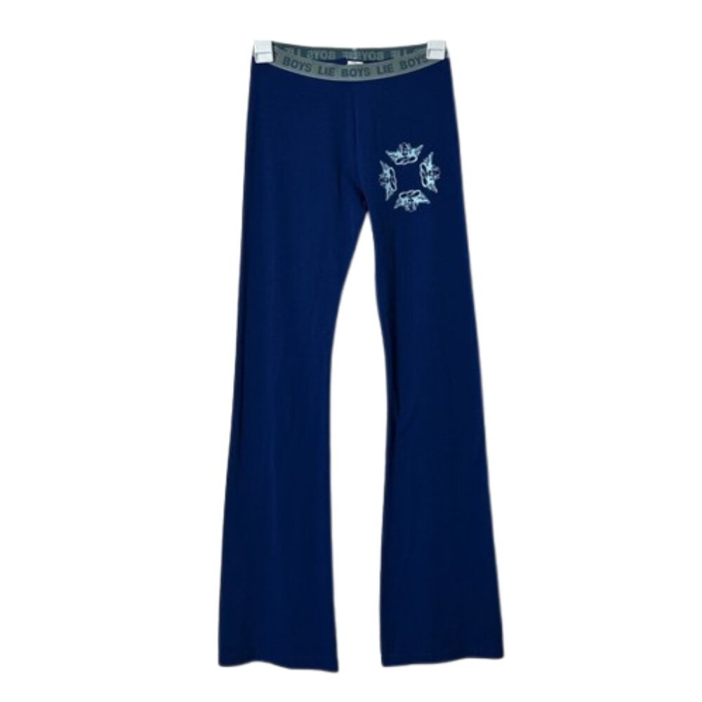 Boys Lie head over heals pant blue cherub graphic flare womens M